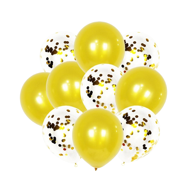 Balloner 10 stk. guld - 5 perlemor + 5 m/konfetti